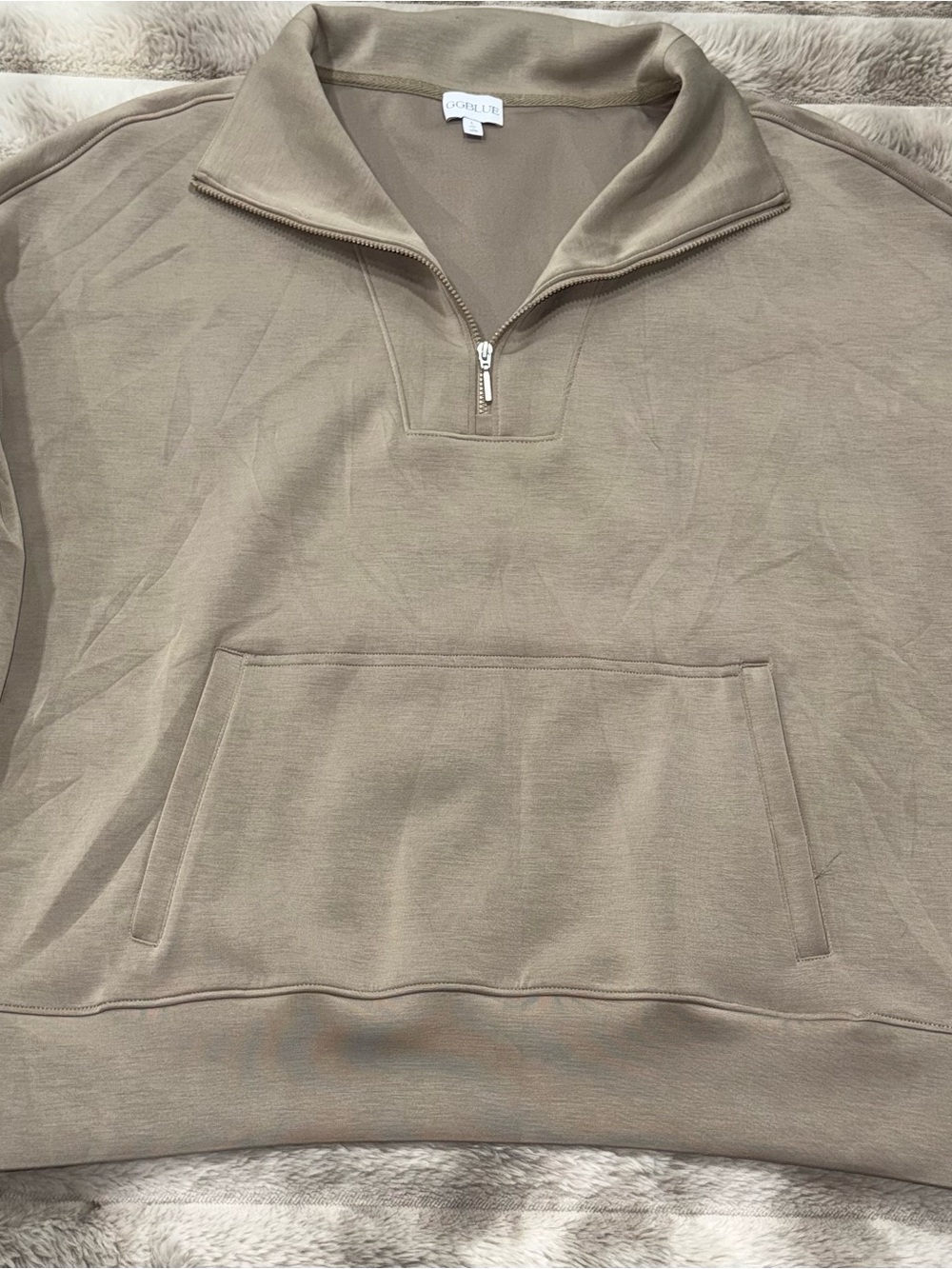 GGBLUE Half-Zip Pullover Sweatshirt in Taupe